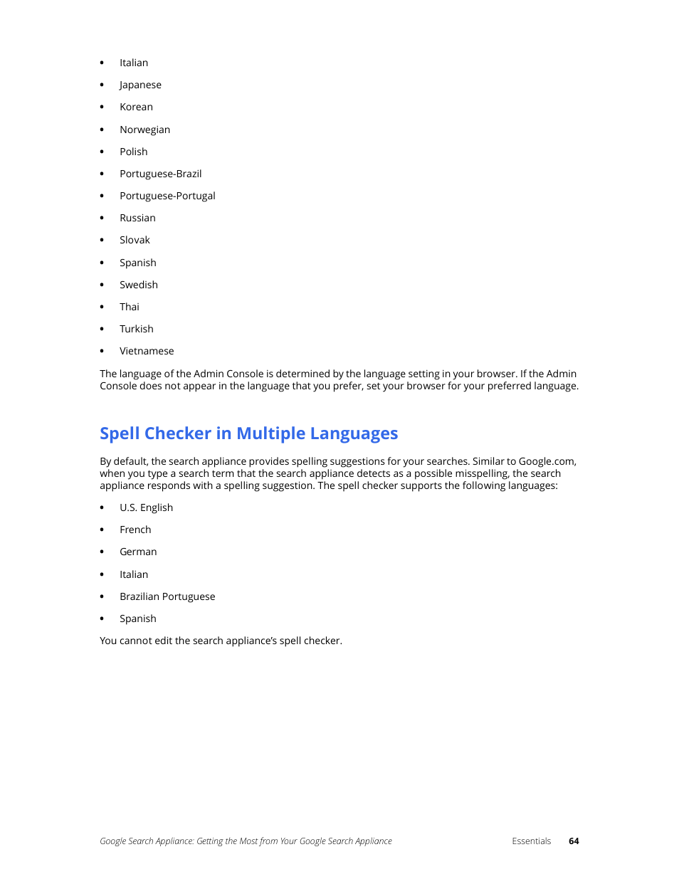 Spell checker in multiple languages | Google Search Appliance Getting the Most from Your Google Search Appliance User Manual | Page 64 / 82