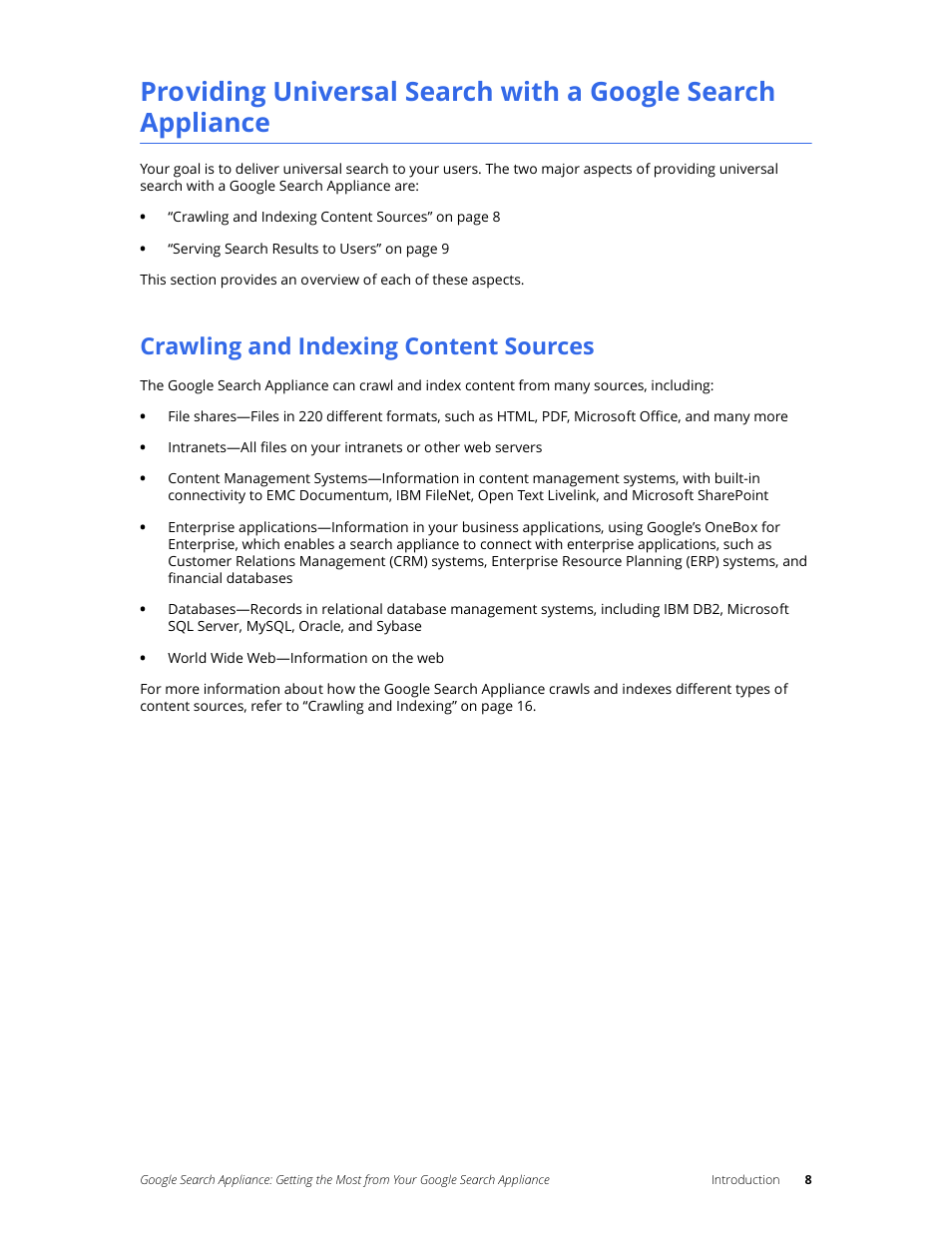 Crawling and indexing content sources | Google Search Appliance Getting the Most from Your Google Search Appliance User Manual | Page 8 / 82