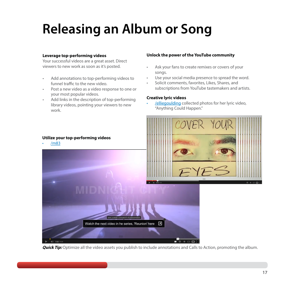 Releasing an album or song | Google YouTube Creator Playbook Guide Music User Manual | Page 17 / 40