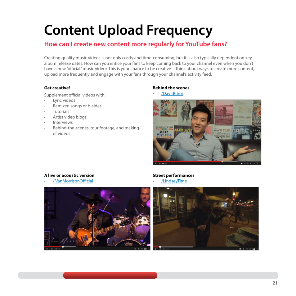 Content upload frequency | Google YouTube Creator Playbook Guide Music User Manual | Page 21 / 40