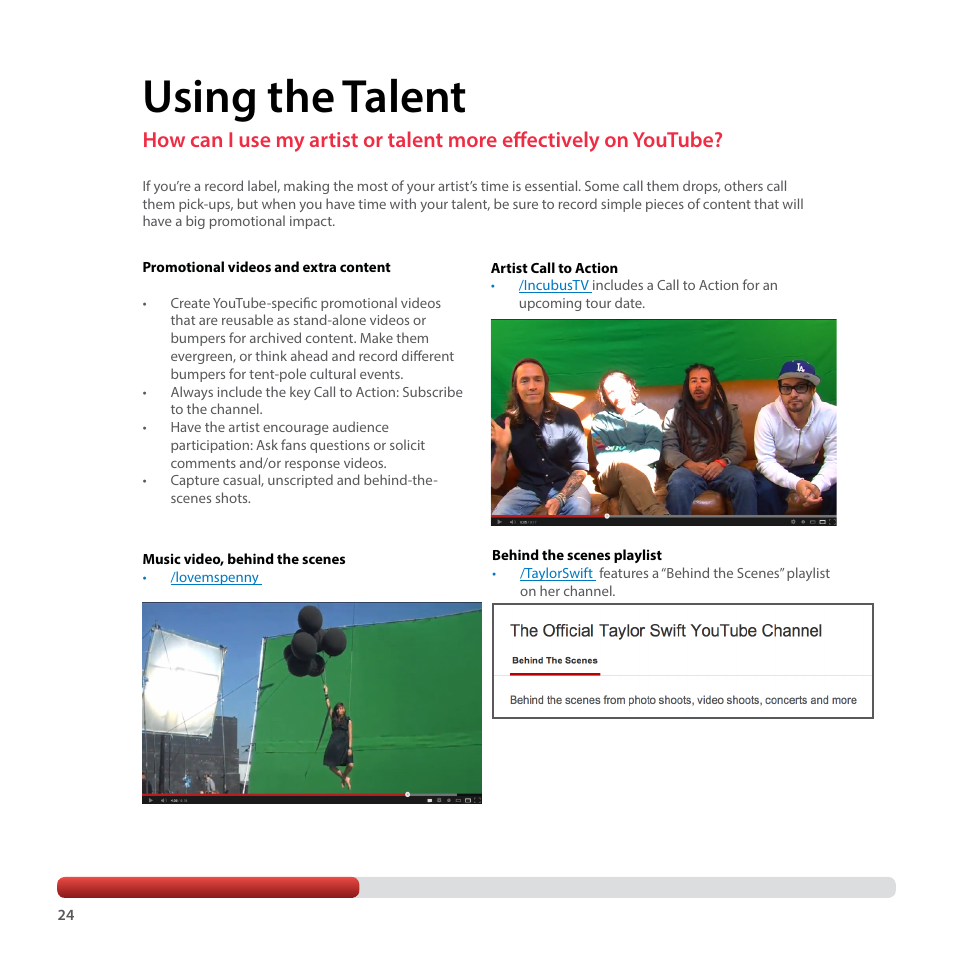 Using the talent | Google YouTube Creator Playbook Guide Music User Manual | Page 24 / 40
