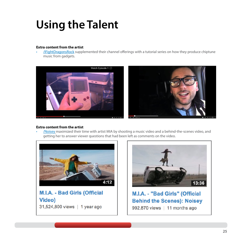 Using the talent | Google YouTube Creator Playbook Guide Music User Manual | Page 25 / 40