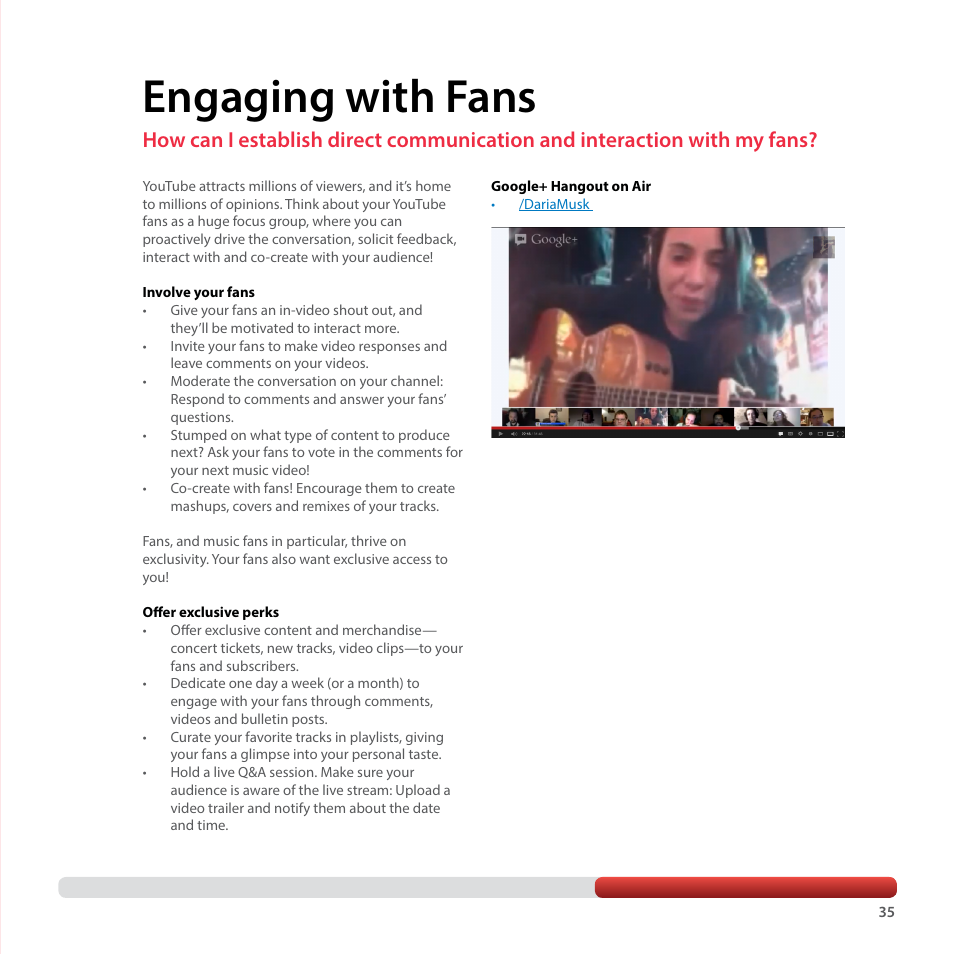 Engaging with fans | Google YouTube Creator Playbook Guide Music User Manual | Page 35 / 40