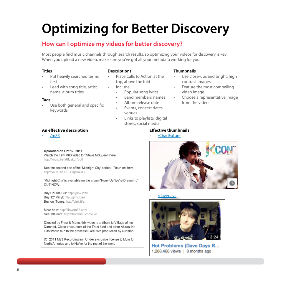 Optimizing for better discovery, How can i optimize my videos for better discovery | Google YouTube Creator Playbook Guide Music User Manual | Page 6 / 40