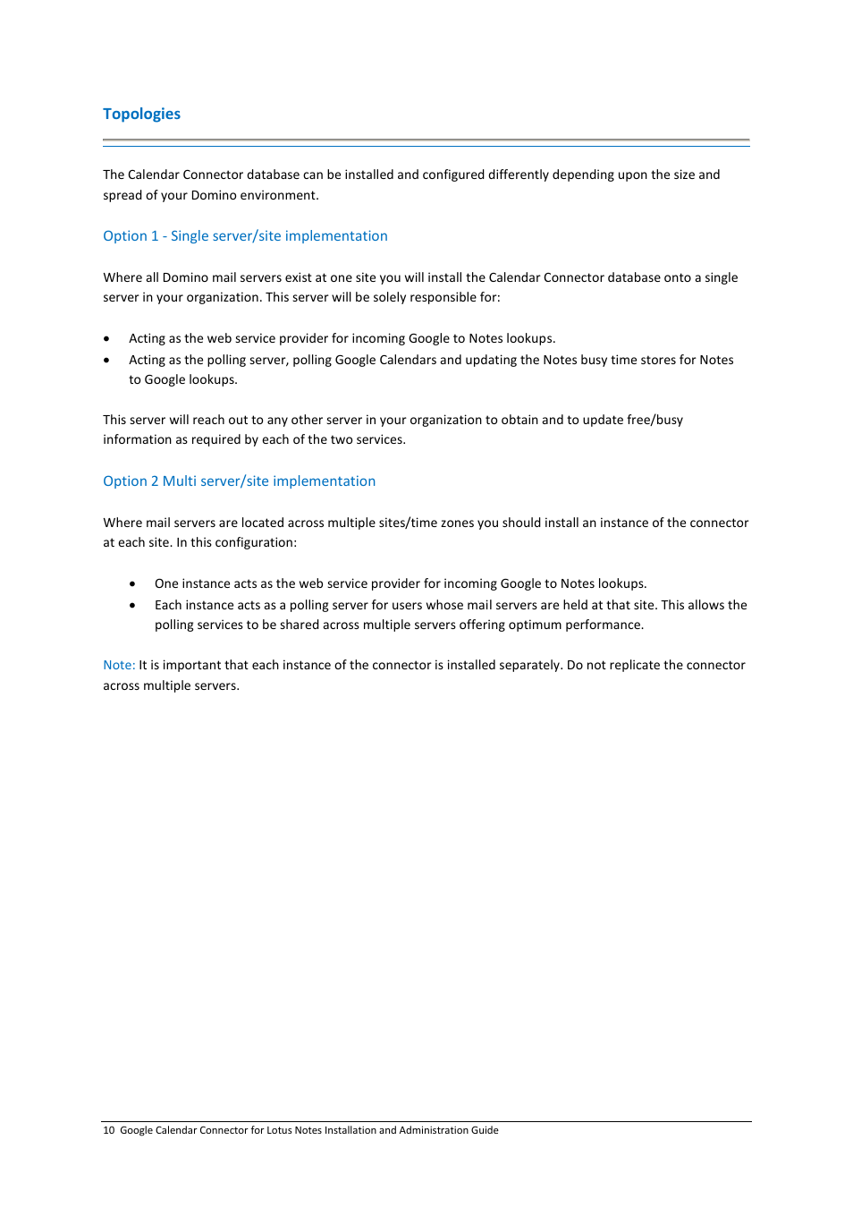 Topologies | Google Calendar Connector for Lotus Notes Installation & Administration Guide User Manual | Page 10 / 33