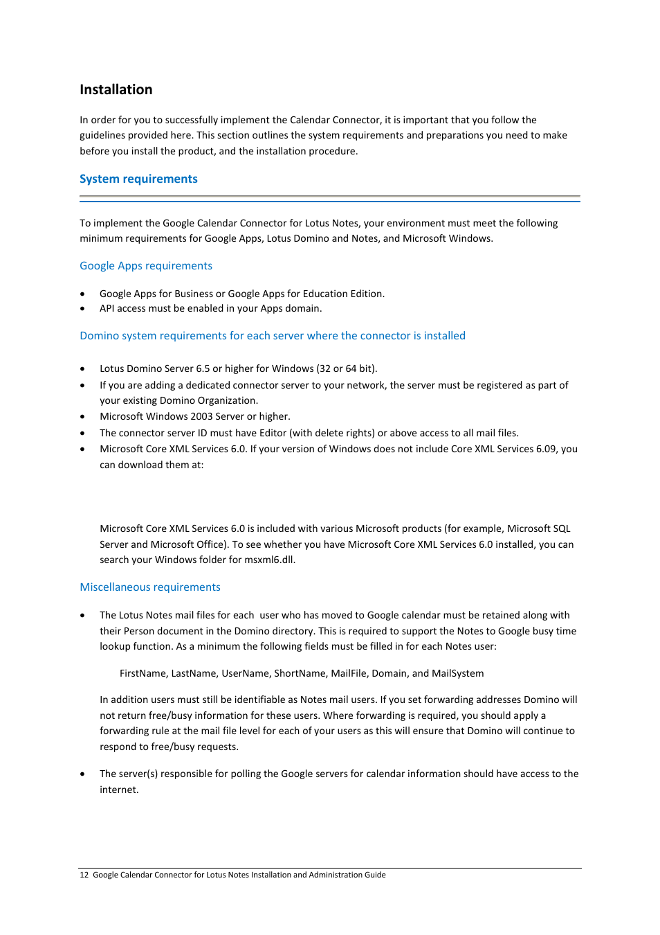 Installation, System requirements | Google Calendar Connector for Lotus Notes Installation & Administration Guide User Manual | Page 12 / 33