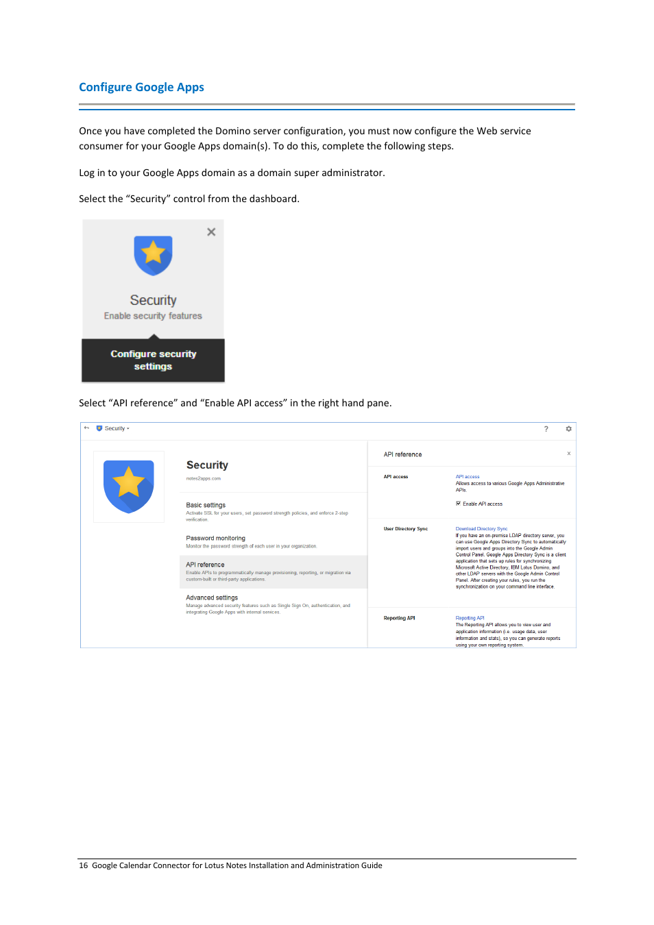 Configure google apps | Google Calendar Connector for Lotus Notes Installation & Administration Guide User Manual | Page 16 / 33