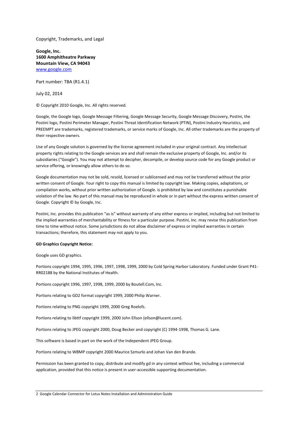 Google Calendar Connector for Lotus Notes Installation & Administration Guide User Manual | Page 2 / 33