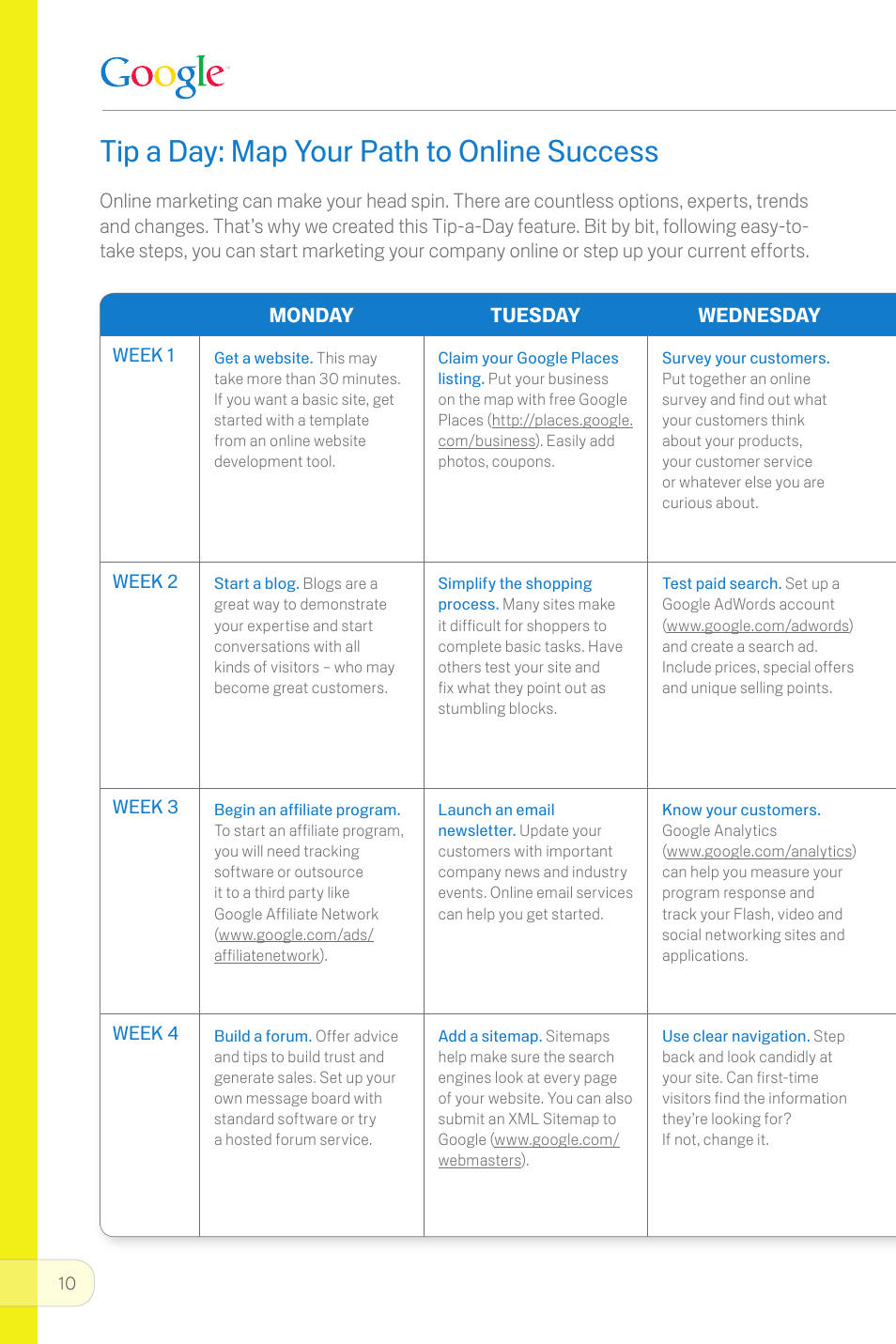 Tip a day: map your path to online success | Google Small Business Online Marketing Guide User Manual | Page 10 / 20