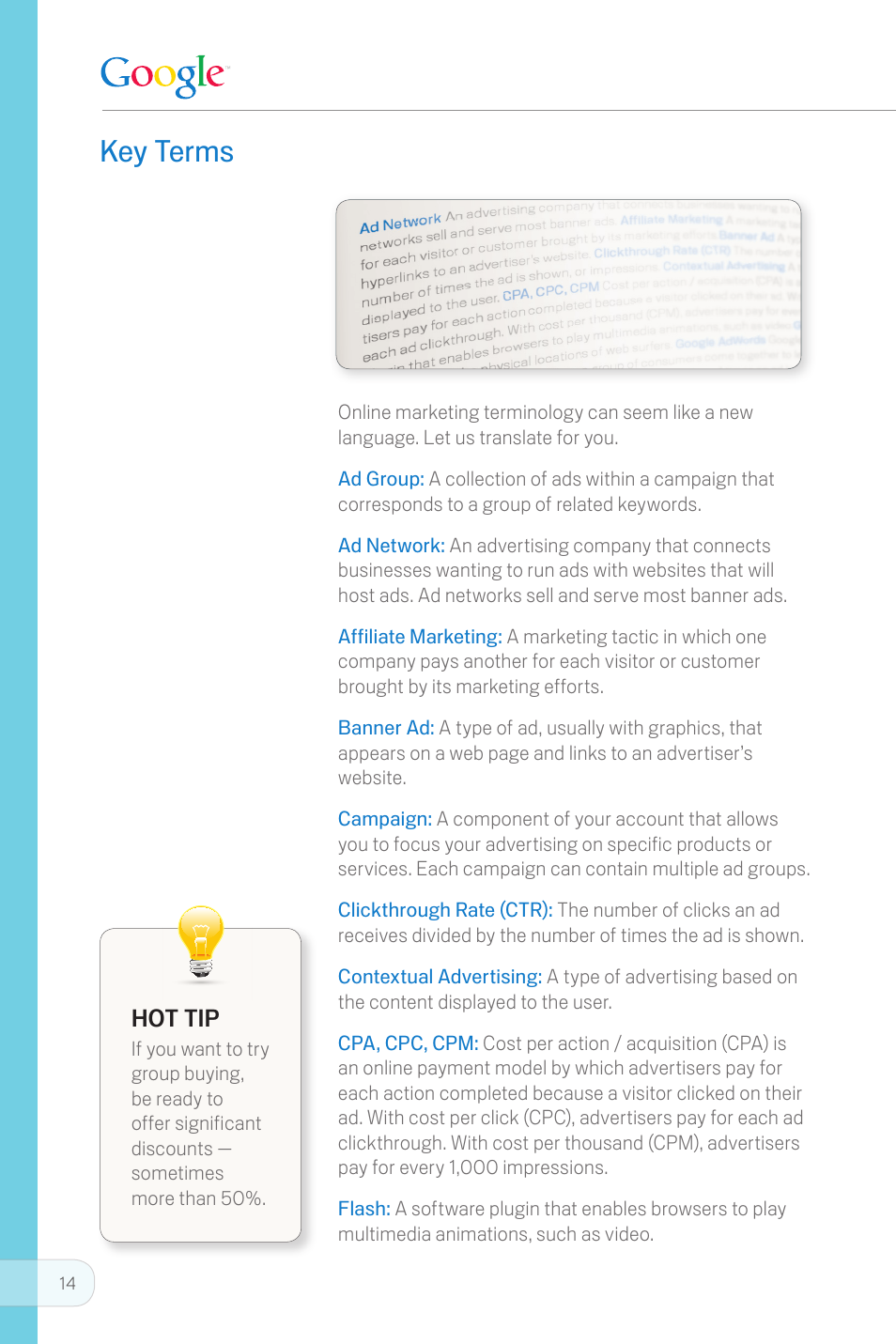 Key terms, Hot tip | Google Small Business Online Marketing Guide User Manual | Page 14 / 20