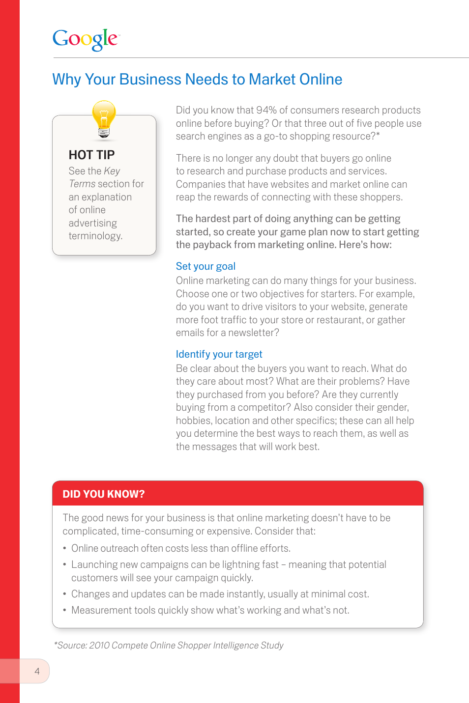 Why your business needs to market online, Hot tip | Google Small Business Online Marketing Guide User Manual | Page 4 / 20