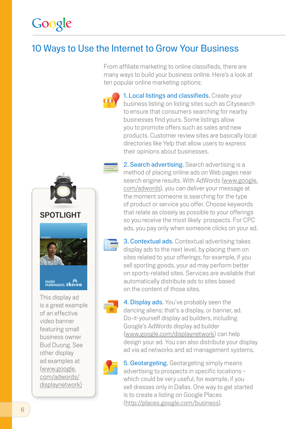 10 ways to use the internet to grow your business, Spotlight | Google Small Business Online Marketing Guide User Manual | Page 6 / 20