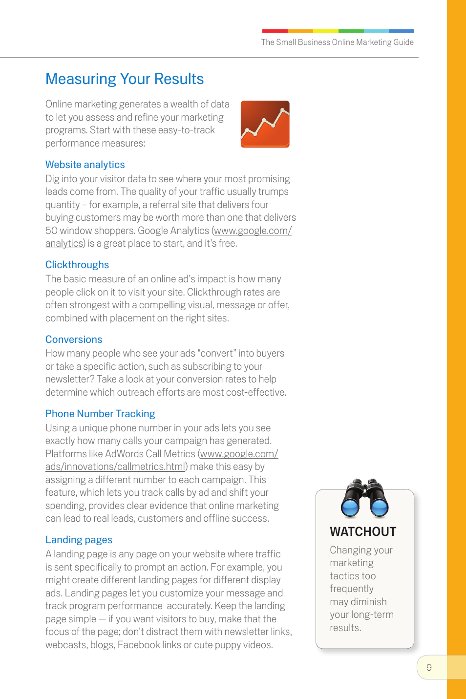 Measuring your results, Watchout | Google Small Business Online Marketing Guide User Manual | Page 9 / 20