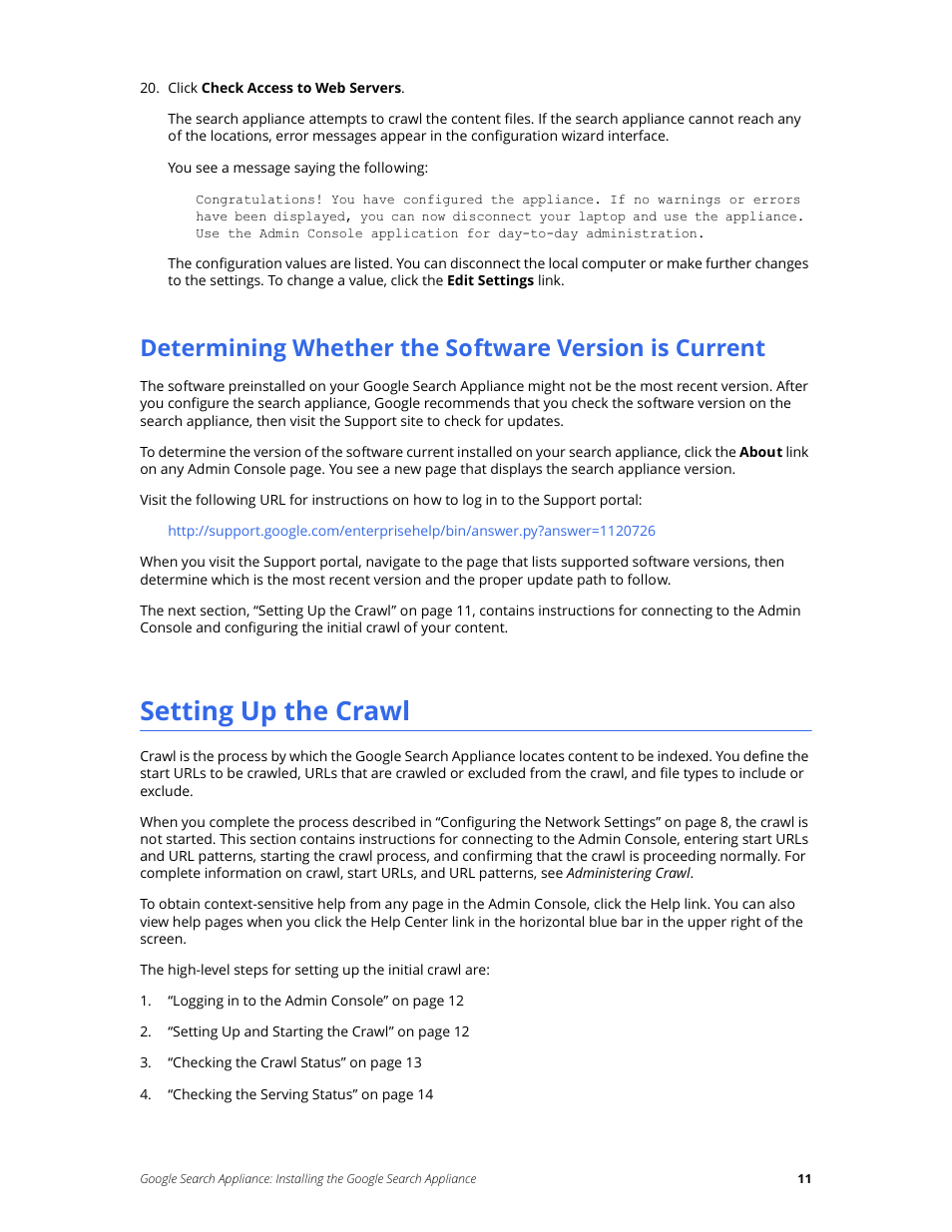 Setting up the crawl | Google Search Appliance Installing the Google Search Appliance User Manual | Page 11 / 24