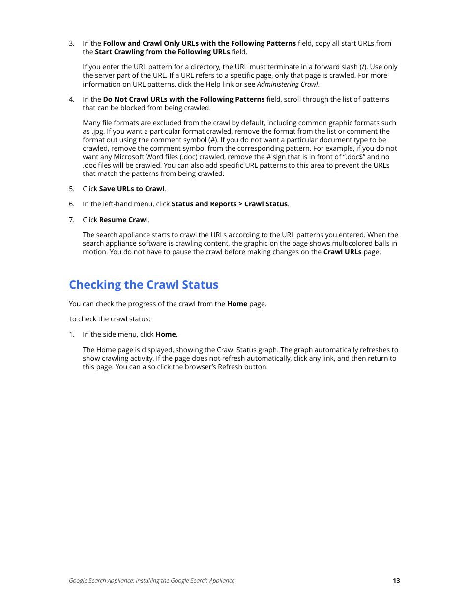 Checking the crawl status | Google Search Appliance Installing the Google Search Appliance User Manual | Page 13 / 24