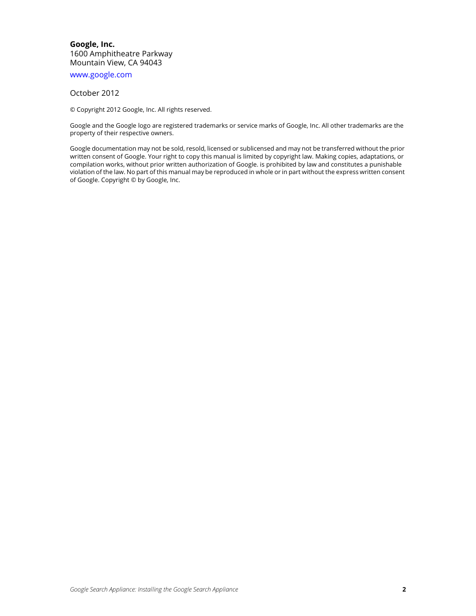 Google Search Appliance Installing the Google Search Appliance User Manual | Page 2 / 24