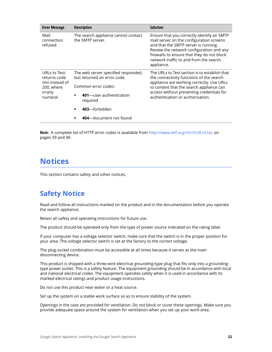 Notices, Safety notice | Google Search Appliance Installing the Google Search Appliance User Manual | Page 22 / 24