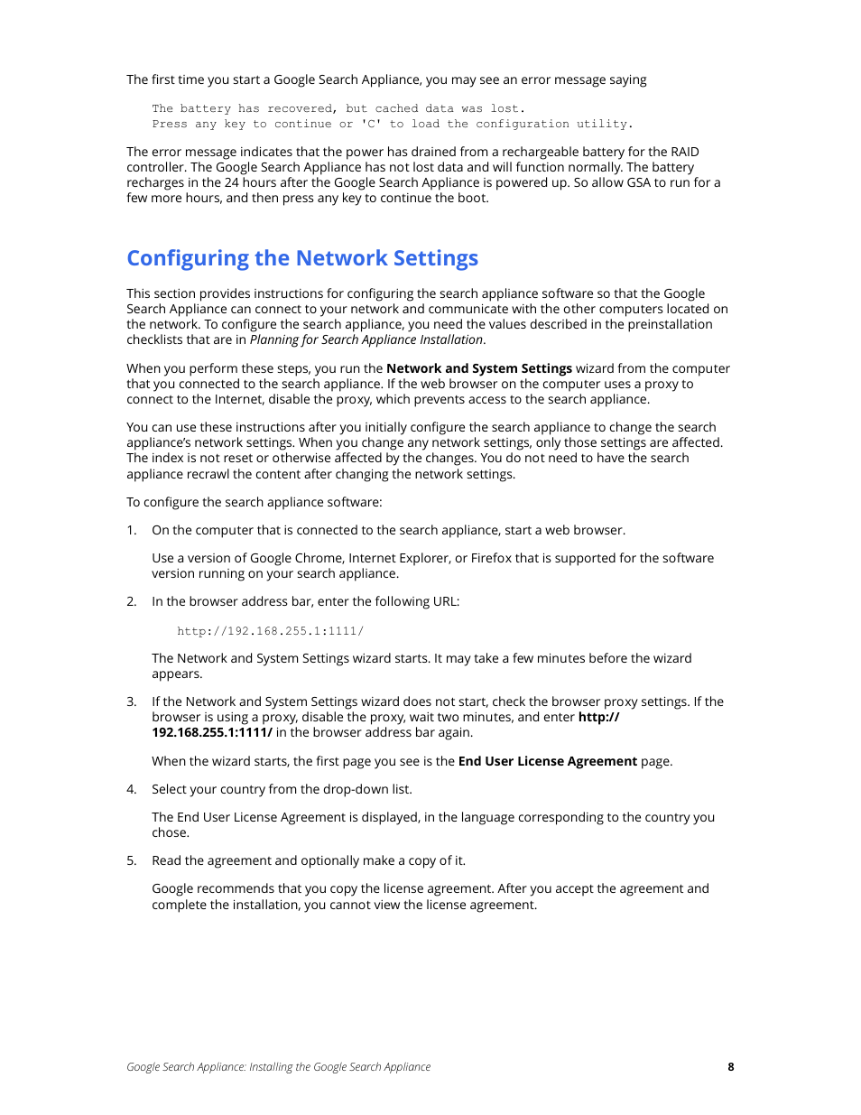 Configuring the network settings | Google Search Appliance Installing the Google Search Appliance User Manual | Page 8 / 24