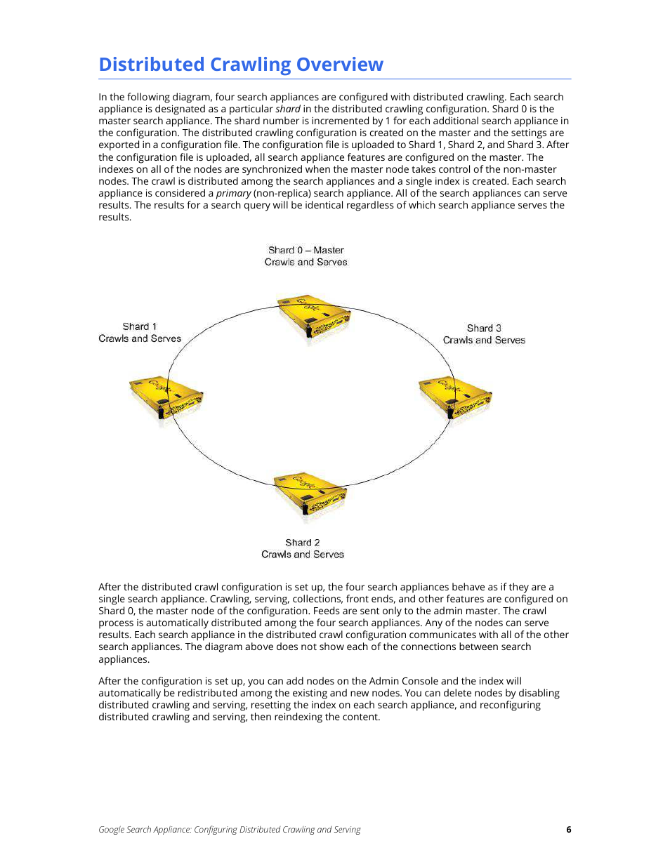 Distributed crawling overview | Google Search Appliance Configuring Distributed Crawling and Serving version 6.14 and later User Manual | Page 6 / 14