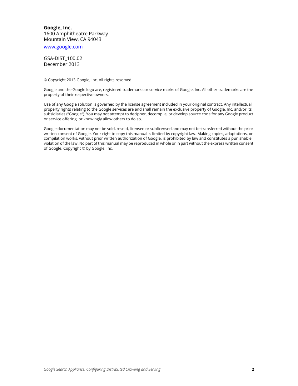 Google Search Appliance Configuring Distributed Crawling and Serving version 7.2 User Manual | Page 2 / 13