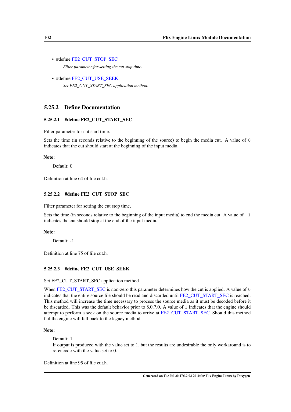 Fe2_filter_cut, Fe2_cut_start_sec, 2 define documentation | Google Flix Engine Linux Reference Manual User Manual | Page 108 / 545