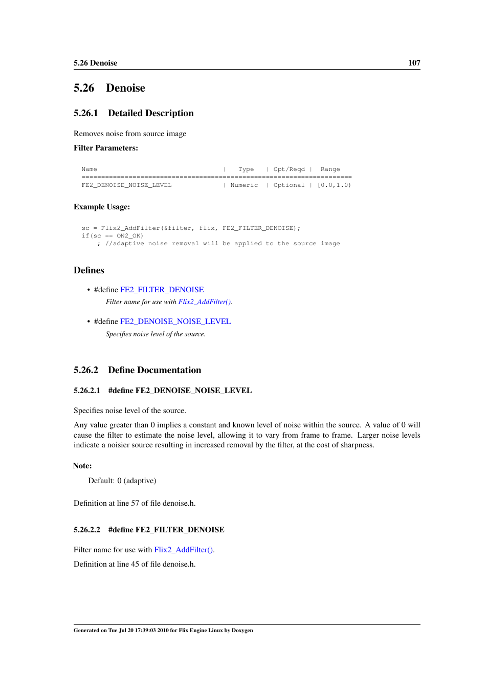 Denoise, 26 denoise, 1 detailed description | Defines, 2 define documentation | Google Flix Engine Linux Reference Manual User Manual | Page 113 / 545