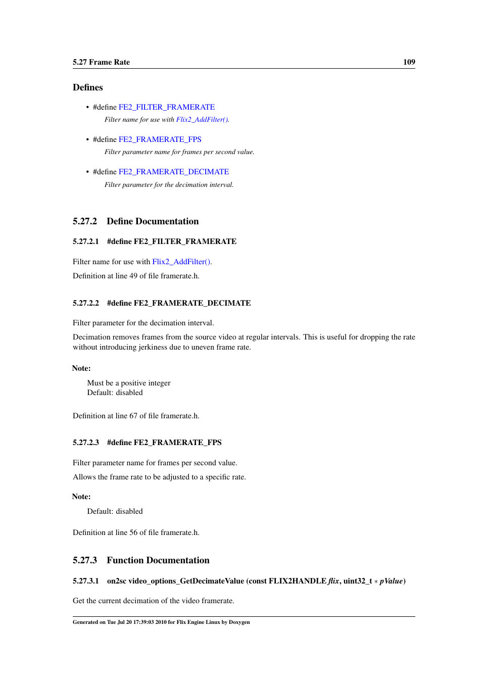 Video_options_getdecimatevalue, Defines, 2 define documentation | 3 function documentation | Google Flix Engine Linux Reference Manual User Manual | Page 115 / 545