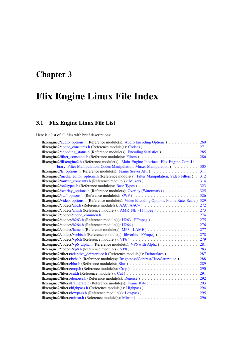 Flix engine linux file index, Flix engine linux file list, Chapter 3 | 1 flix engine linux file list | Google Flix Engine Linux Reference Manual User Manual | Page 13 / 545