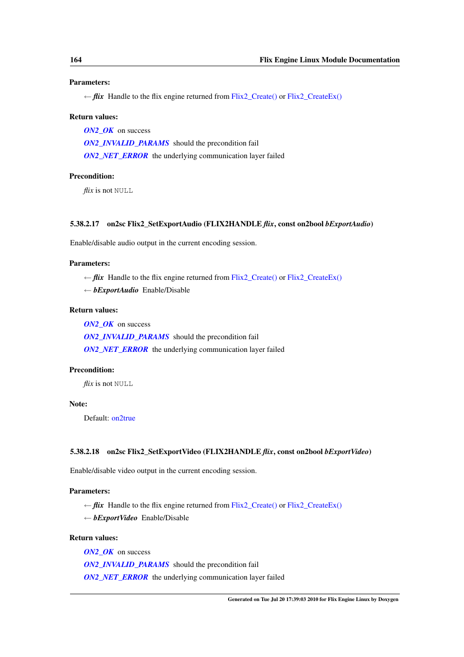 Flix2_setexportaudio, Flix2_setexportvideo | Google Flix Engine Linux Reference Manual User Manual | Page 170 / 545