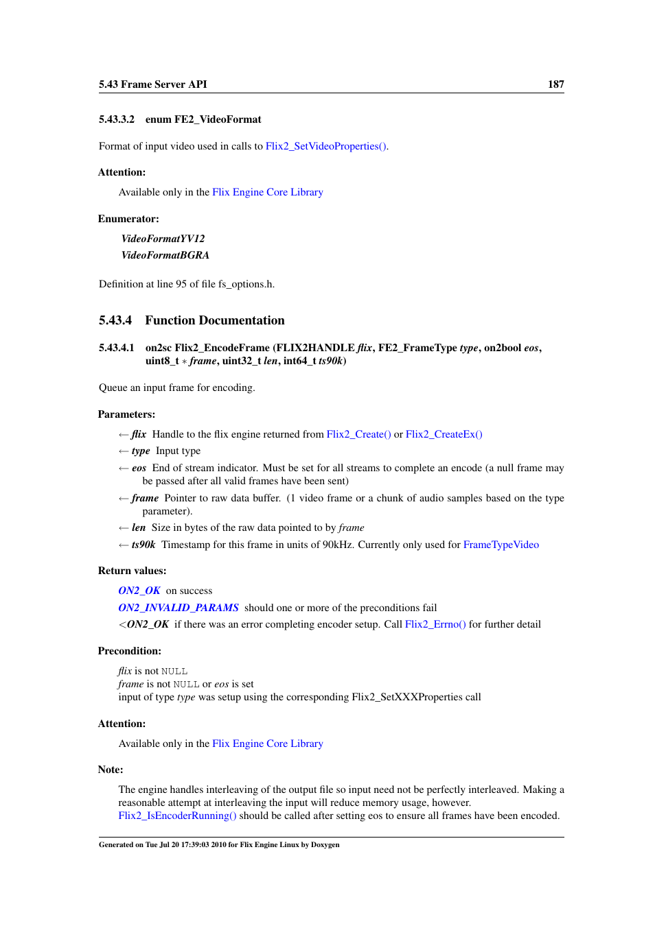 Flix2_encodeframe(), Videoformatyv12, Videoformatbgra | Flix2_encodeframe, 4 function documentation | Google Flix Engine Linux Reference Manual User Manual | Page 193 / 545