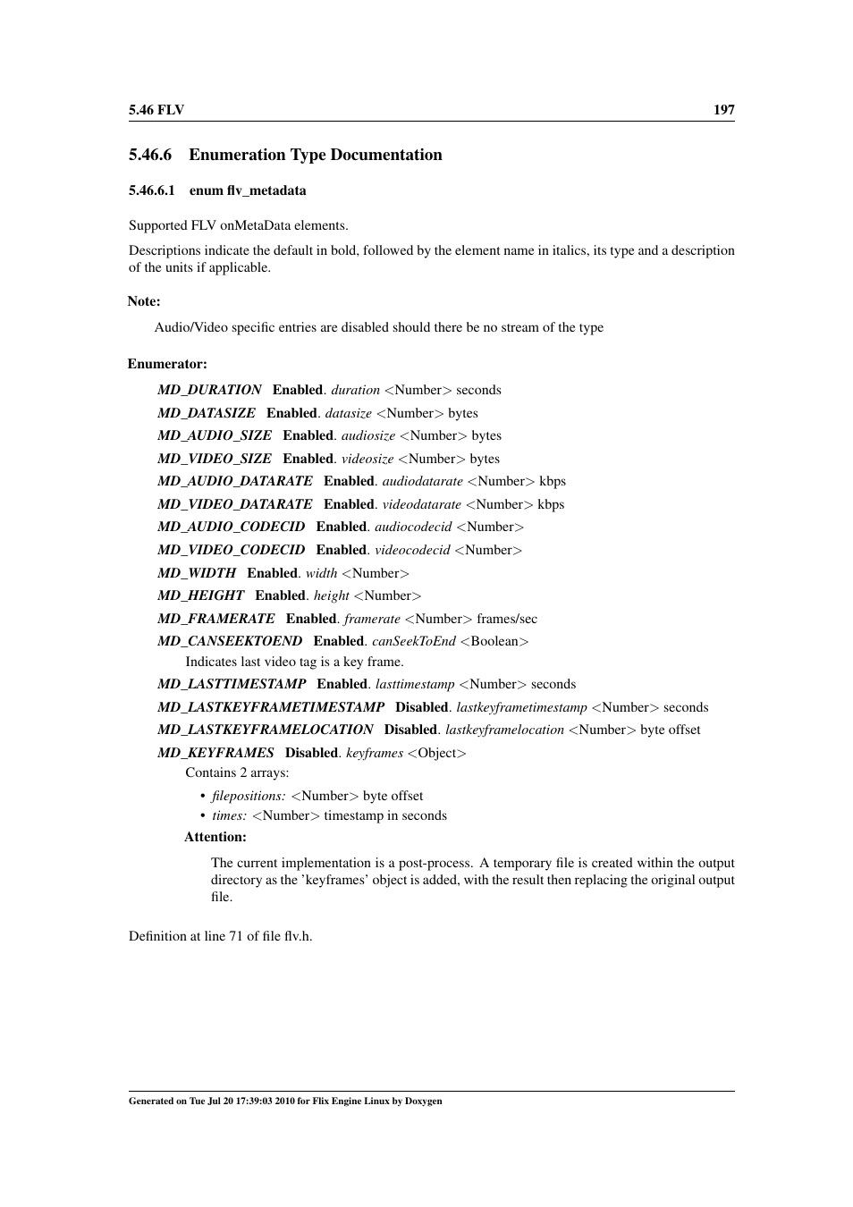 Flv_metadata, Md_duration, Md_datasize | Md_audio_size, Md_video_size, Md_audio_datarate, Md_video_datarate, Md_audio_codecid, Md_video_codecid, Md_width | Google Flix Engine Linux Reference Manual User Manual | Page 203 / 545