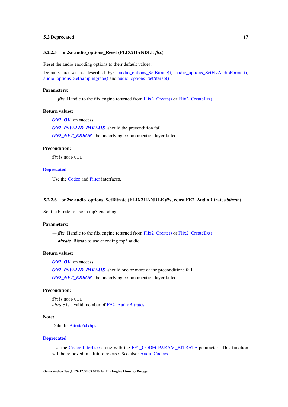 Audio_options, Setflvaudioformat(), Audio_options_setbitrate | Audio_options_setflvaudioformat | Google Flix Engine Linux Reference Manual User Manual | Page 23 / 545