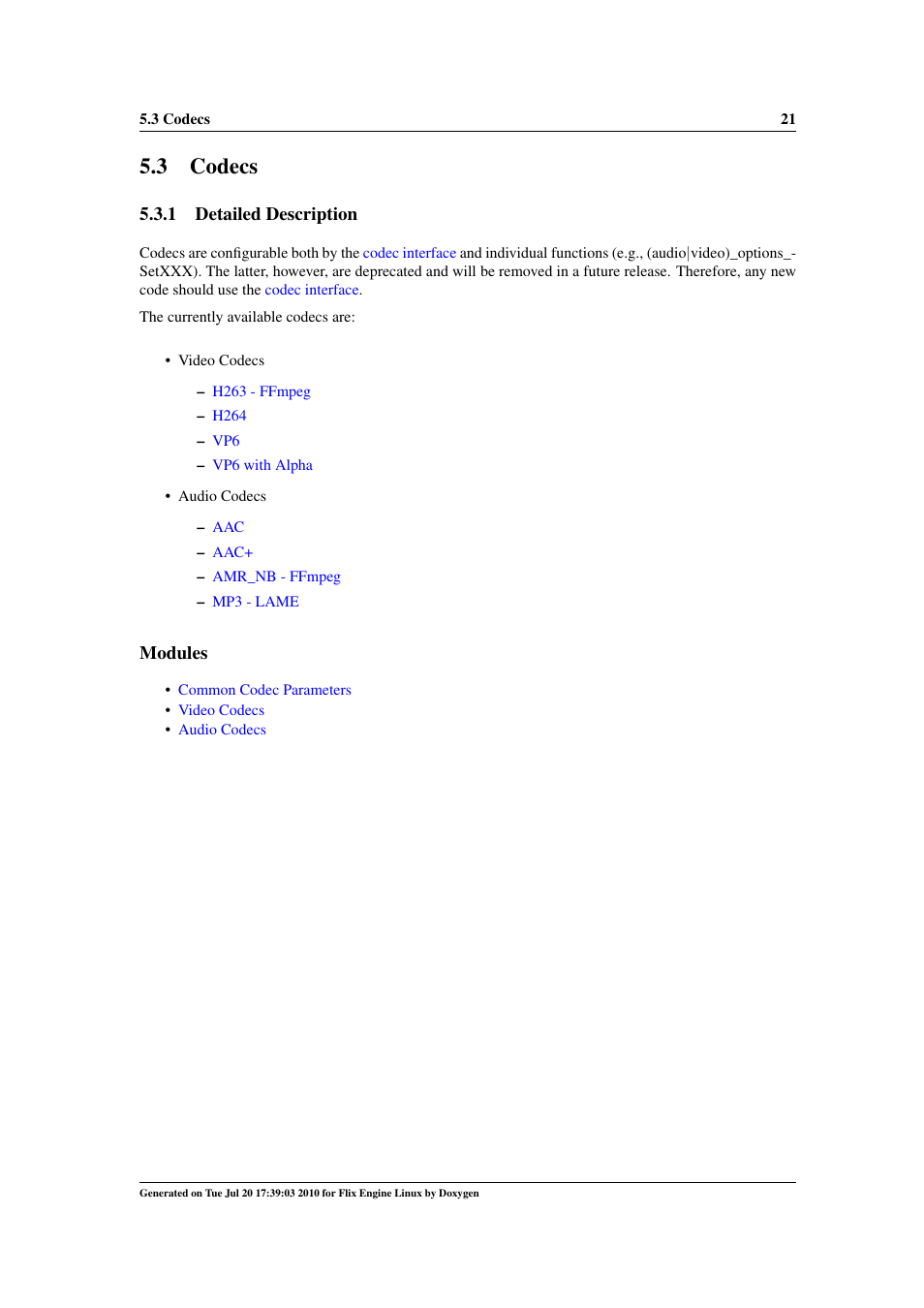 Codecs, 3 codecs | Google Flix Engine Linux Reference Manual User Manual | Page 27 / 545