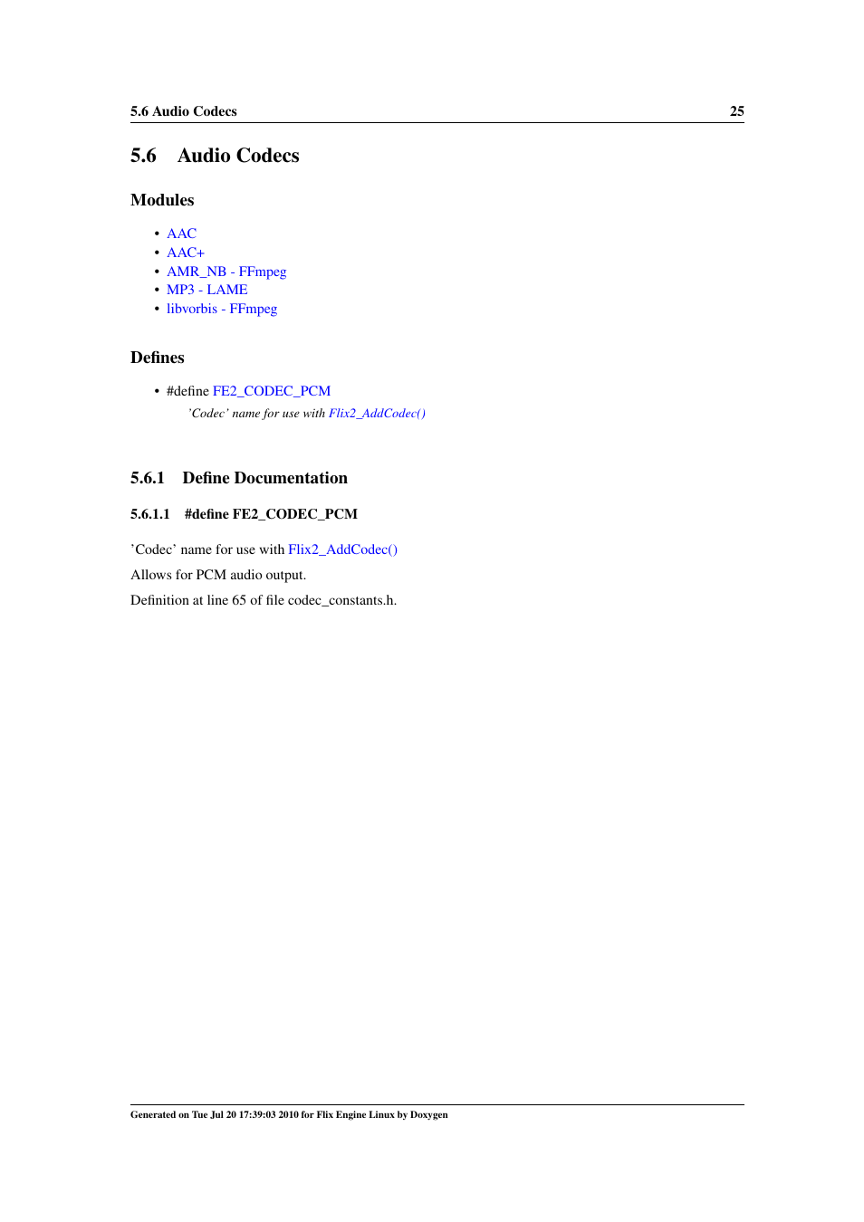 Audio codecs, Audio, Codecs | 6 audio codecs | Google Flix Engine Linux Reference Manual User Manual | Page 31 / 545