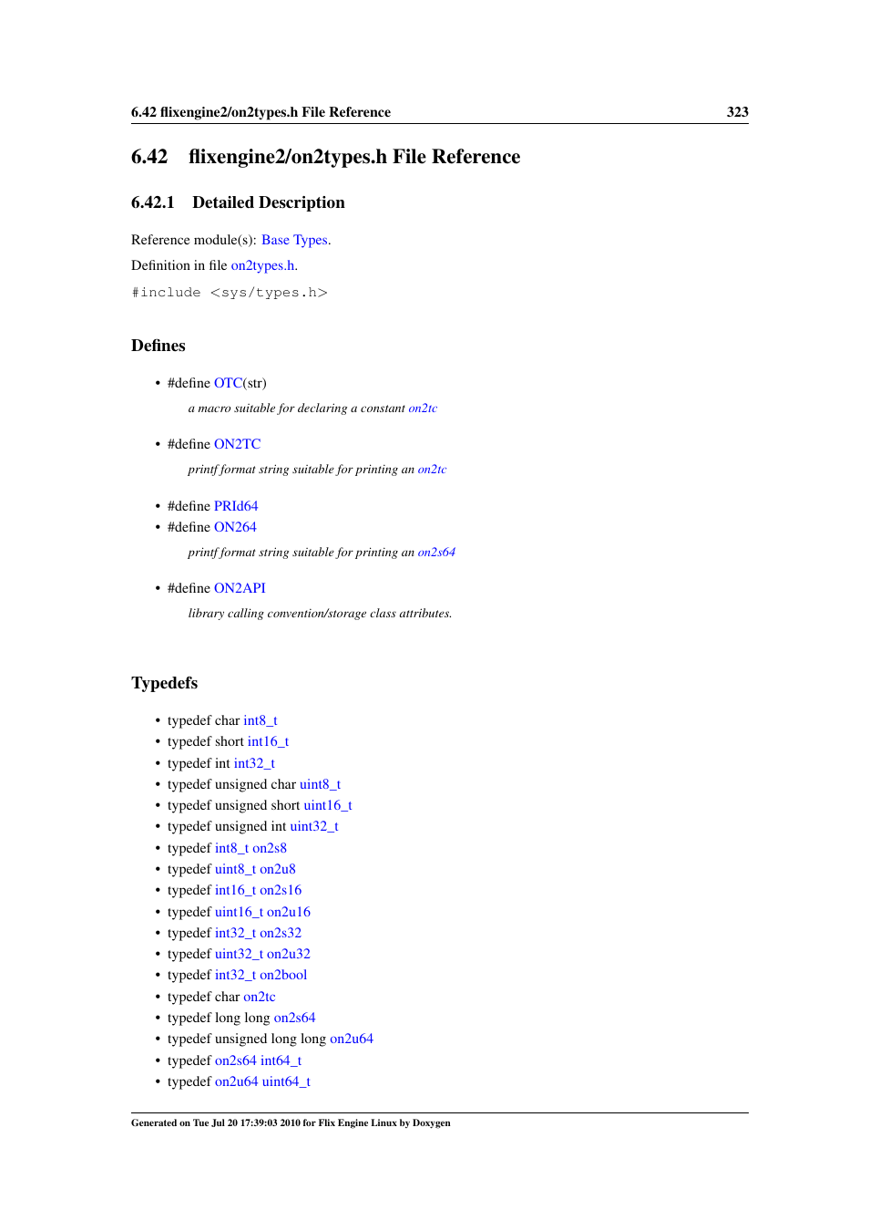 Flixengine2/on2types.h file reference, 42 flixengine2/on2types.h file reference, Engine2 | On2types.h, 1 detailed description, Defines, Typedefs | Google Flix Engine Linux Reference Manual User Manual | Page 329 / 545