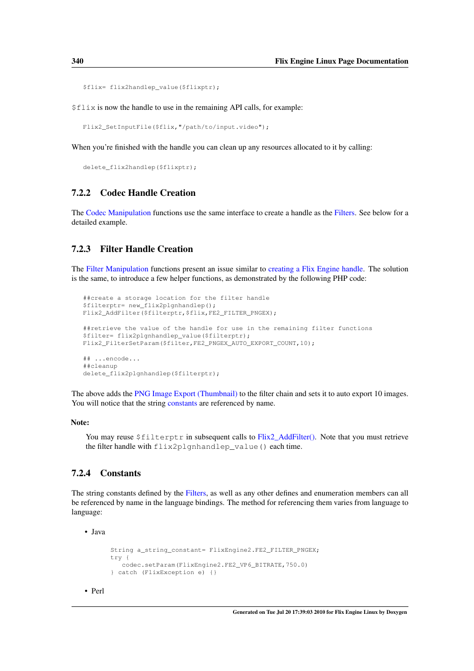 Codec handles, Filter handles, Constants | 2 codec handle creation, 3 filter handle creation, 4 constants | Google Flix Engine Linux Reference Manual User Manual | Page 346 / 545