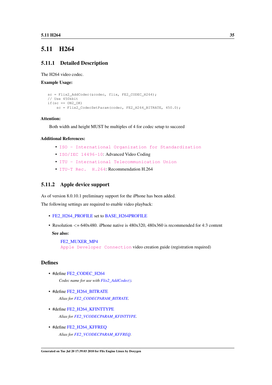 H264, 11 h264, H.264 | 1 detailed description, 2 apple device support, Defines | Google Flix Engine Linux Reference Manual User Manual | Page 41 / 545