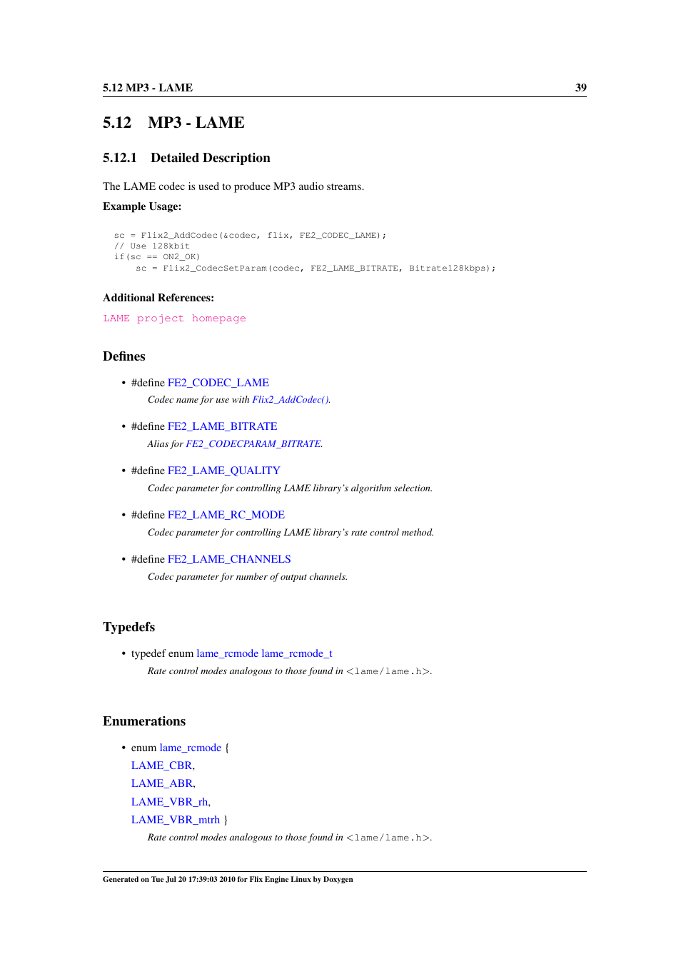 Mp3 - lame, 12 mp3 - lame, 1 detailed description | Defines, Typedefs, Enumerations | Google Flix Engine Linux Reference Manual User Manual | Page 45 / 545