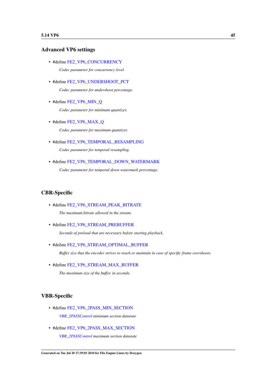 Advanced vp6 settings, Cbr-specific, Vbr-specific | Google Flix Engine Linux Reference Manual User Manual | Page 51 / 545