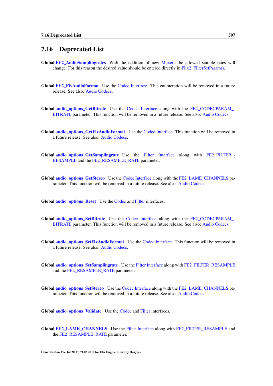 Deprecated list, 16 deprecated list, Deprecated | Google Flix Engine Linux Reference Manual User Manual | Page 513 / 545