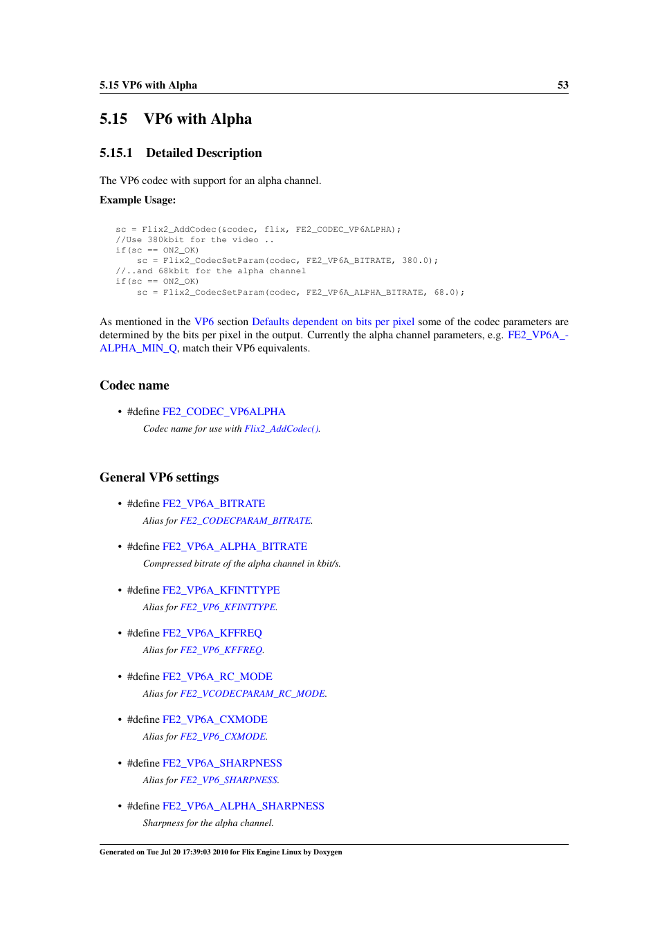 Vp6 with alpha, 15 vp6 with alpha, 1 detailed description | Codec name, General vp6 settings | Google Flix Engine Linux Reference Manual User Manual | Page 59 / 545