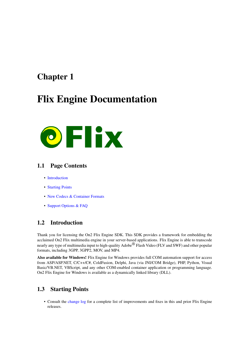 Flix engine documentation, Introduction, Starting points | Chapter 1, 1 page contents, 2 introduction, 3 starting points | Google Flix Engine Linux Reference Manual User Manual | Page 7 / 545