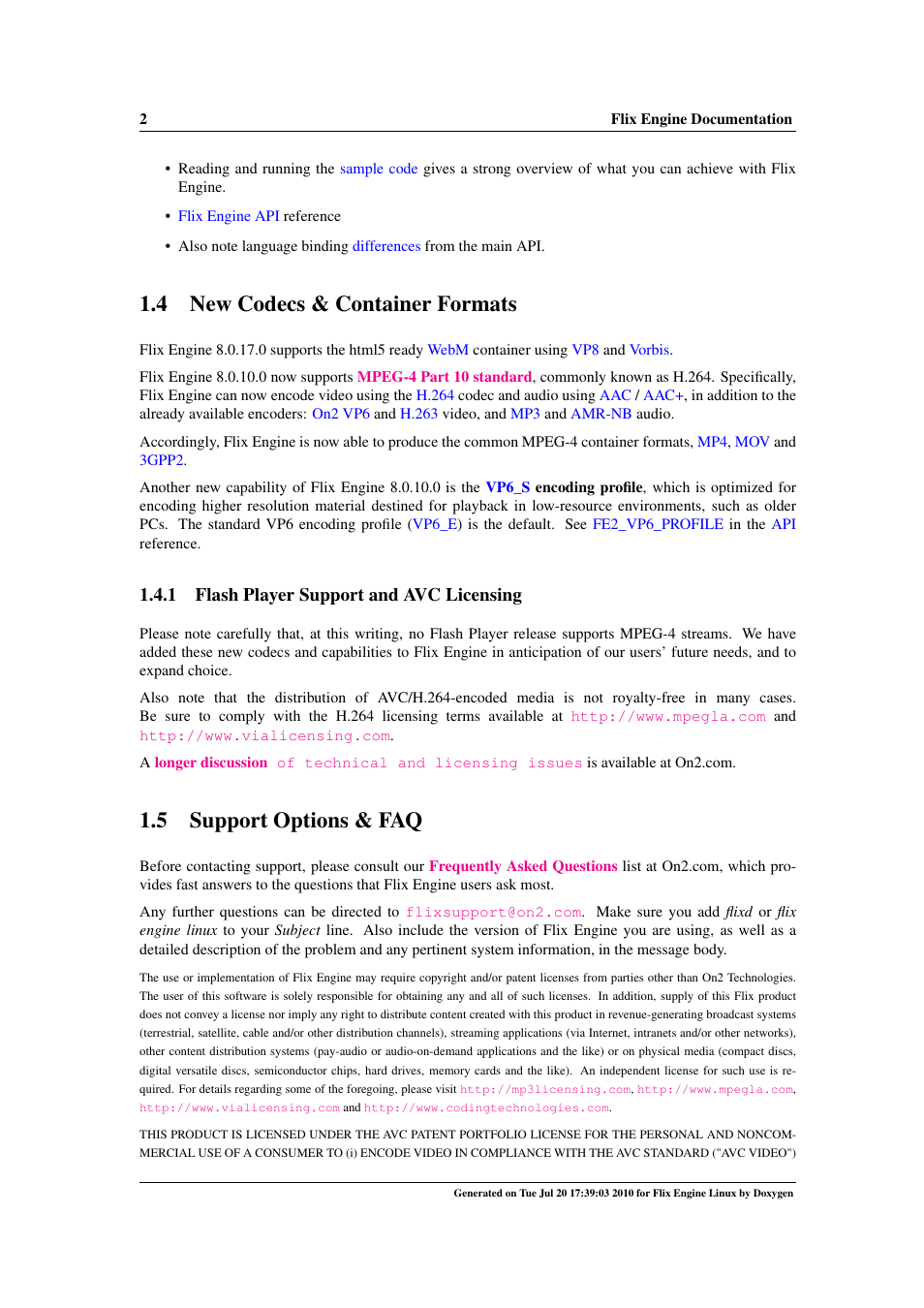 New codecs & container formats, Support options & faq, 4 new codecs & container formats | 5 support options & faq, 1 flash player support and avc licensing | Google Flix Engine Linux Reference Manual User Manual | Page 8 / 545