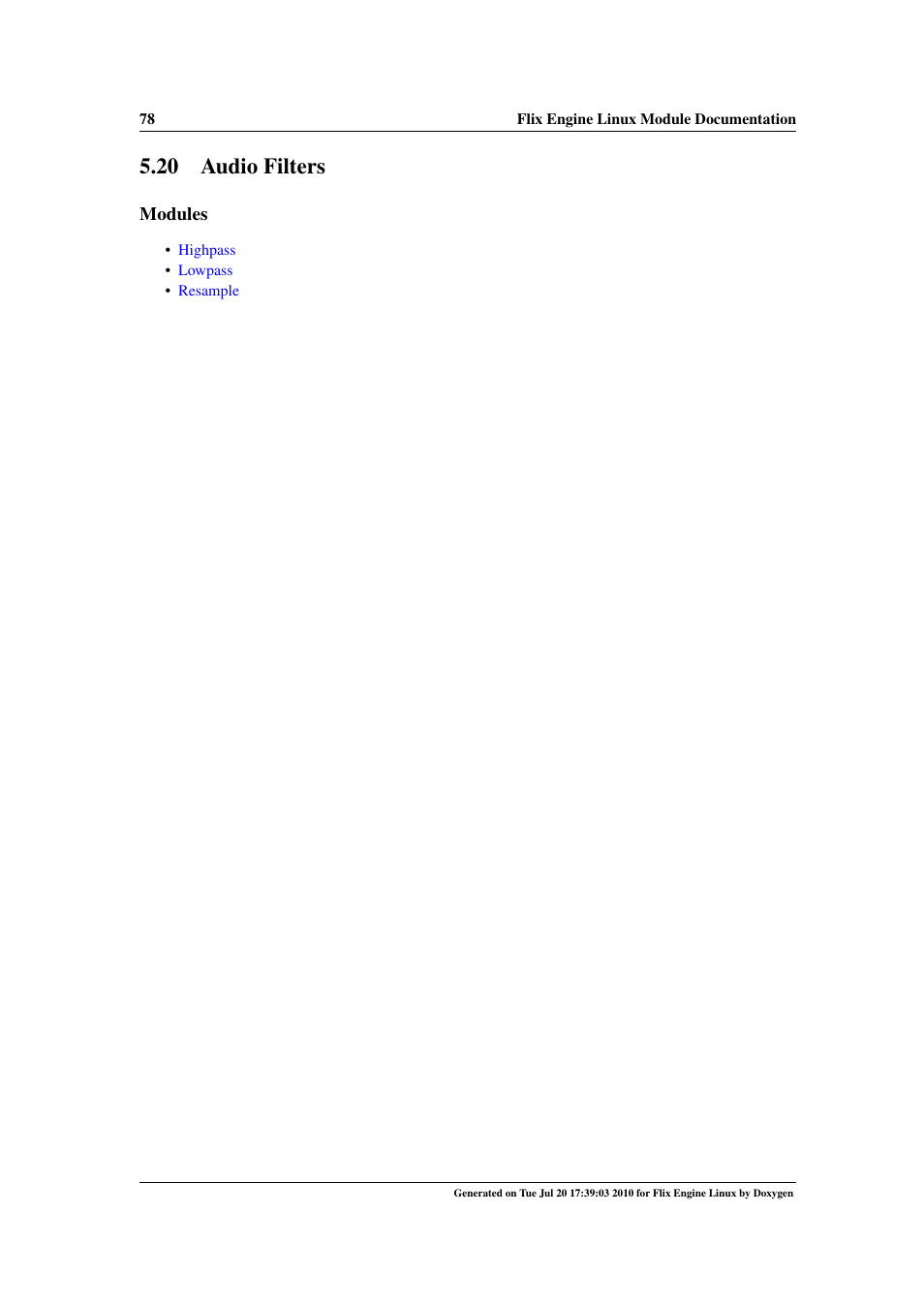 Audio filters, 20 audio filters | Google Flix Engine Linux Reference Manual User Manual | Page 84 / 545