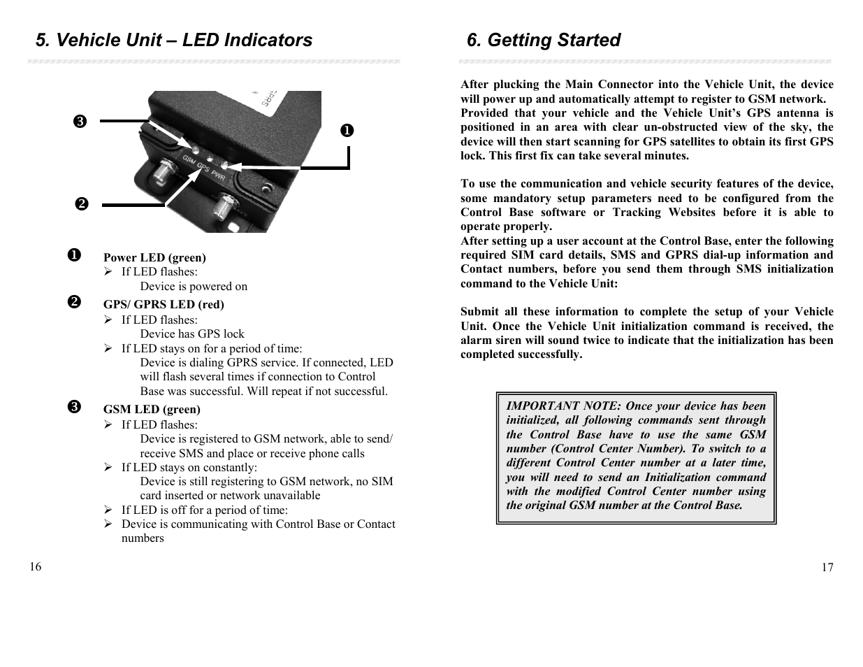 Vehicle unit – led indicators, Getting started | APM SG-VT02 QB User Manual | Page 9 / 16