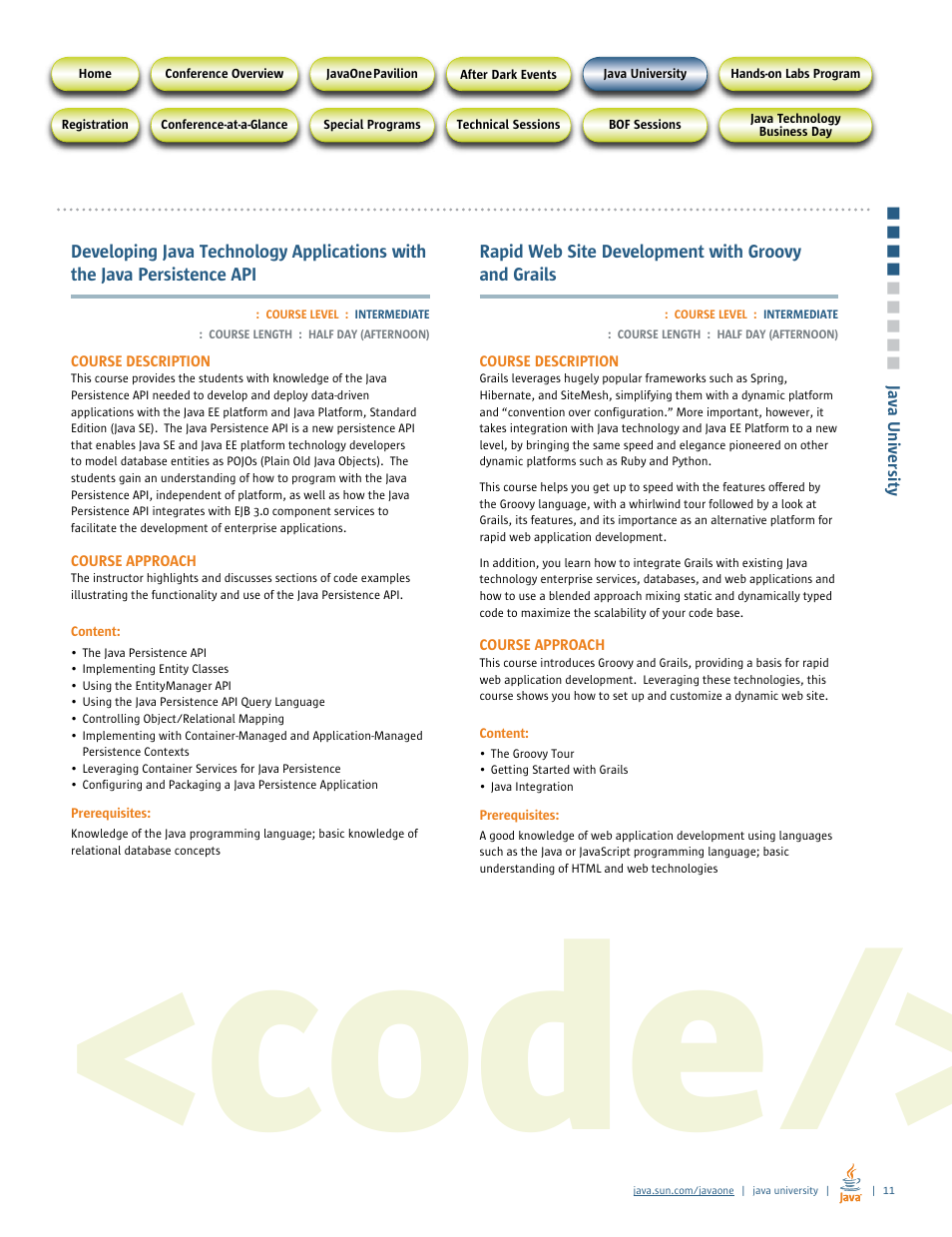 Code | Google 2007 JavaOne Advance Conference Guide User Manual | Page 13 / 68