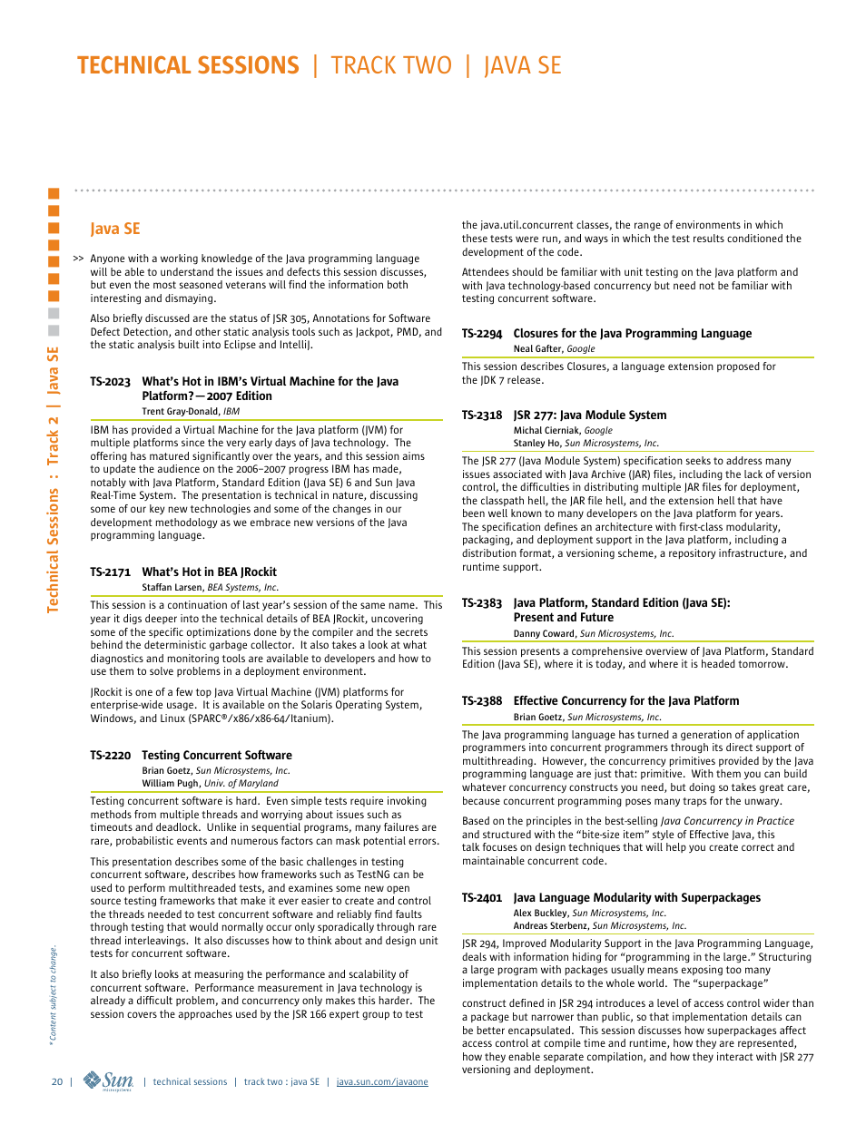 Technical sessions | track two | java se | Google 2007 JavaOne Advance Conference Guide User Manual | Page 22 / 68