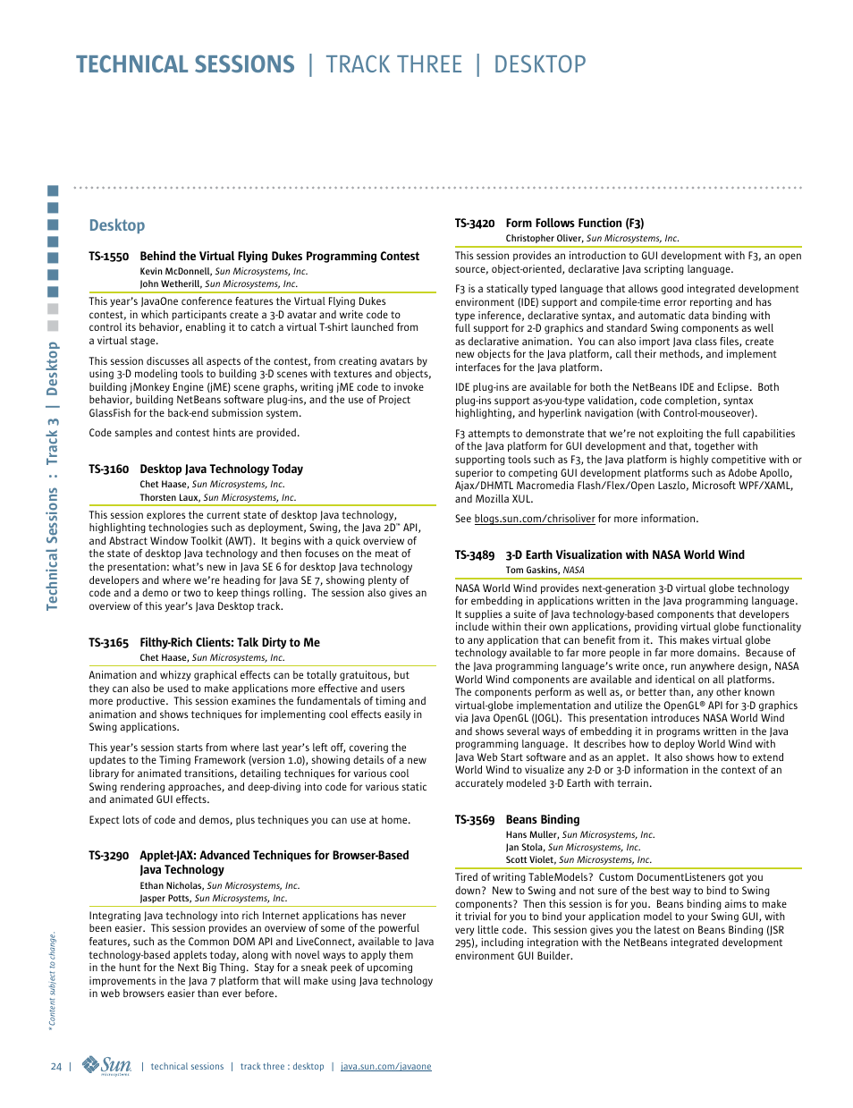 Technical sessions | track three | desktop | Google 2007 JavaOne Advance Conference Guide User Manual | Page 26 / 68