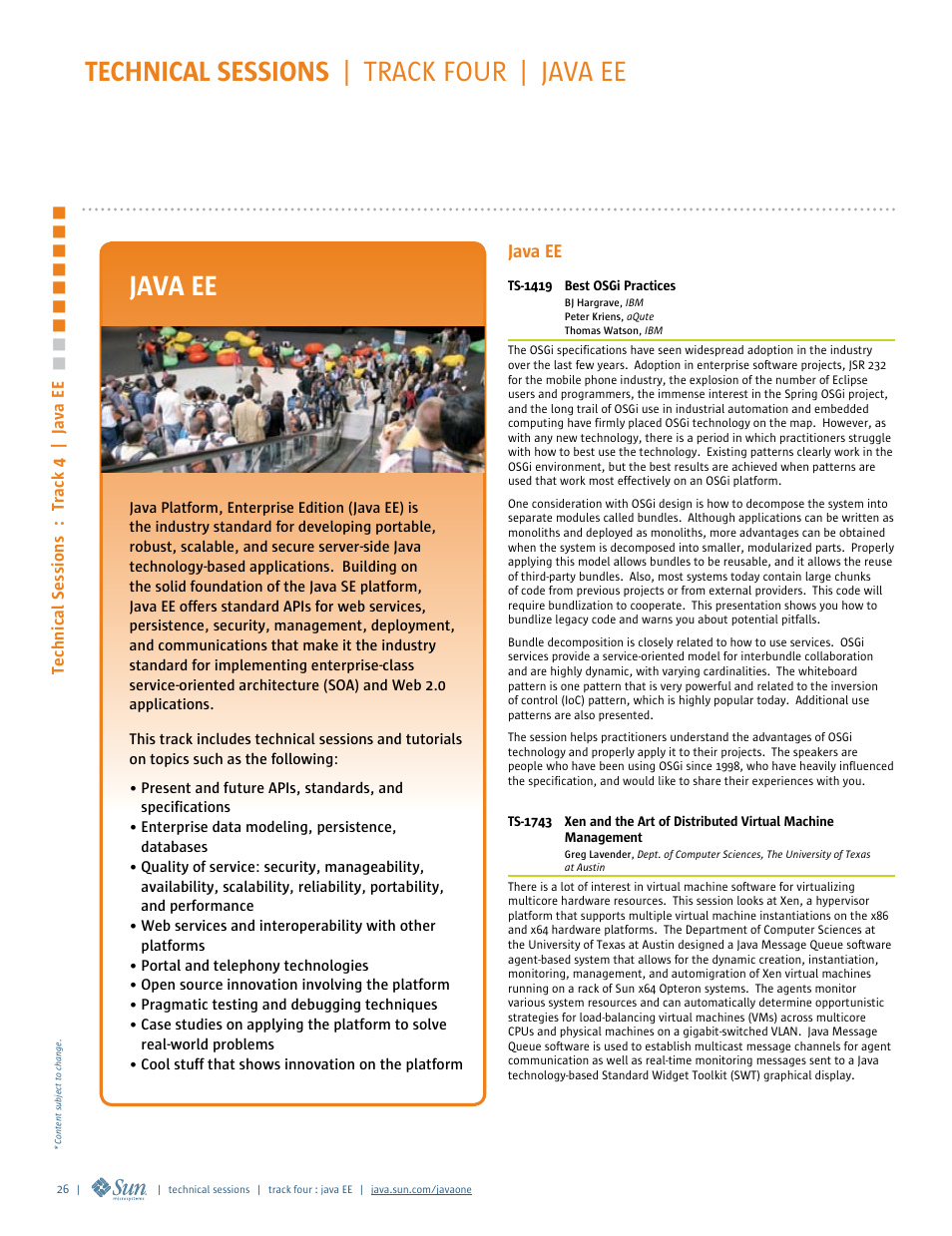 Track 4: java ee, Technical sessions | track four | java ee, Java ee | Google 2007 JavaOne Advance Conference Guide User Manual | Page 28 / 68