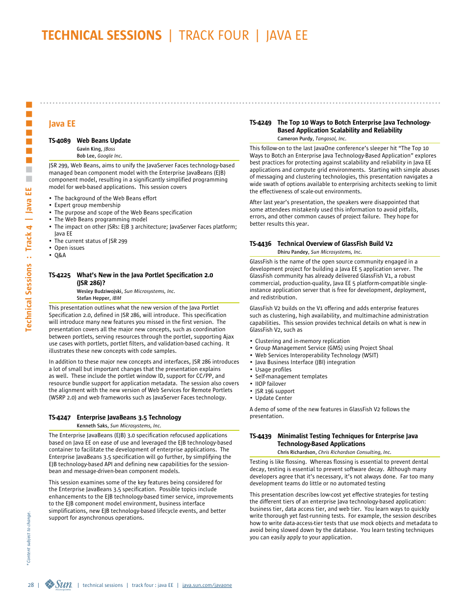 Technical sessions | track four | java ee | Google 2007 JavaOne Advance Conference Guide User Manual | Page 30 / 68